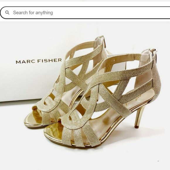 Marc Fisher Nala 3 Gold Strappy Heels - Size 8.5 - Picture 1 of 8